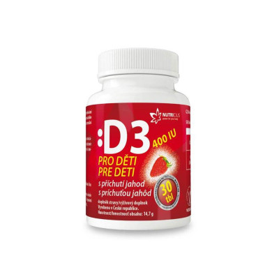 Vitamín D3 400 IU pro děti s příchutí jahod 30 tablet...