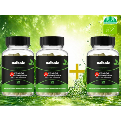 ASHWAGANDHA - AŠVAGANDA BIO 2+1 zdarma KSM—66® 3x60 kps....